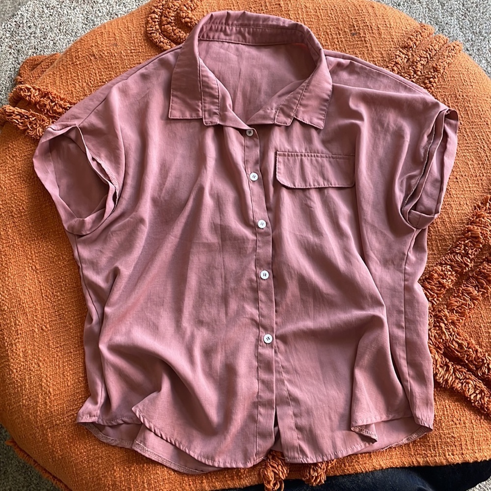 Dusty Rose Pink Boxy Top Button Down Top with Wide Sleeves - 3X - Picture 2 of 4